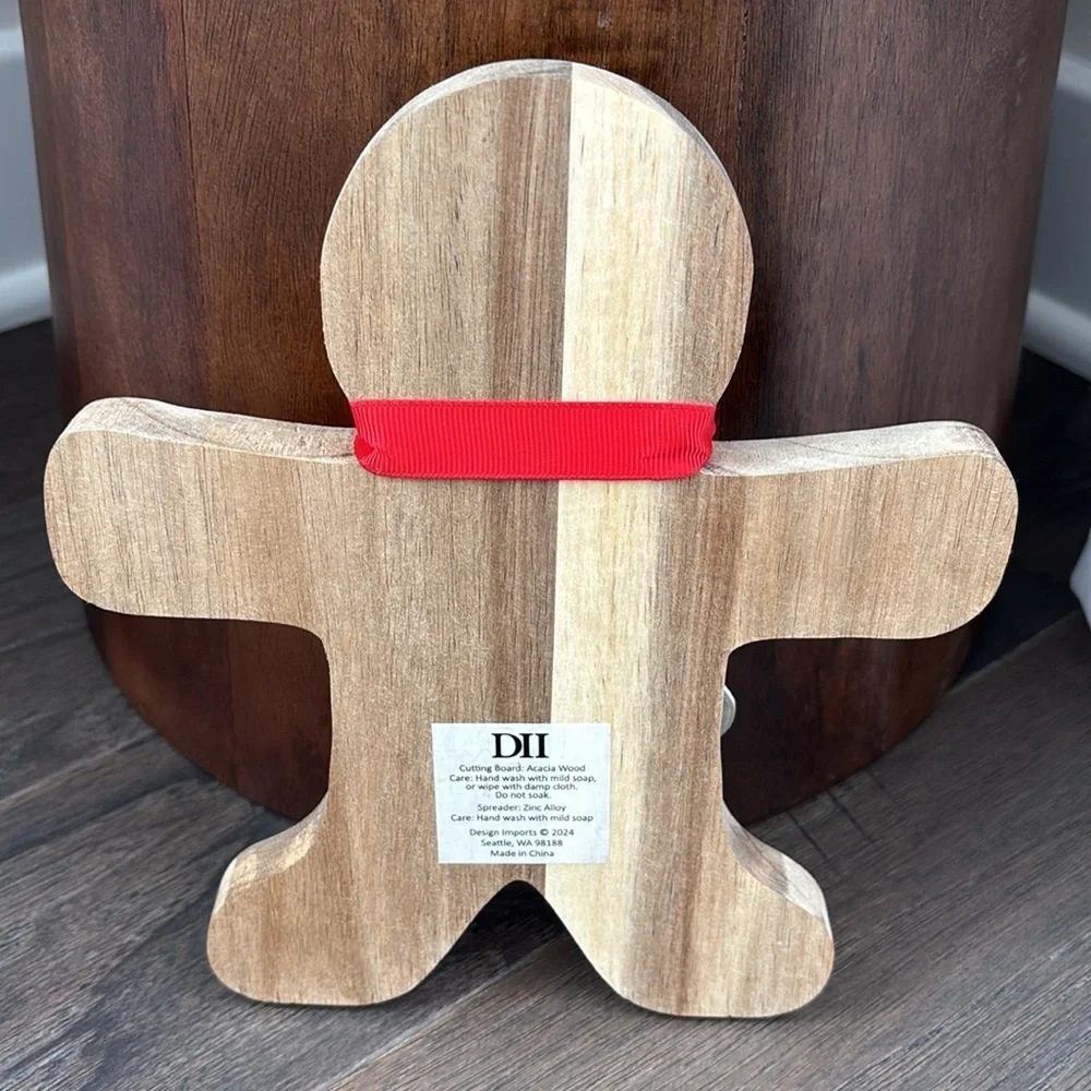 Gingerbread Man Acacia wood cutting board w/spreader gift set,multi-use, holiday